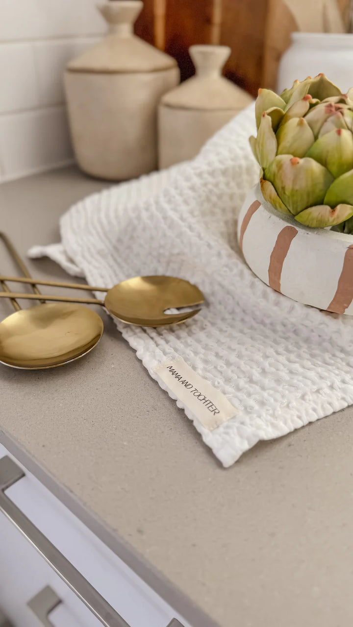Mama & Tochter Waffle Tea Towel: White