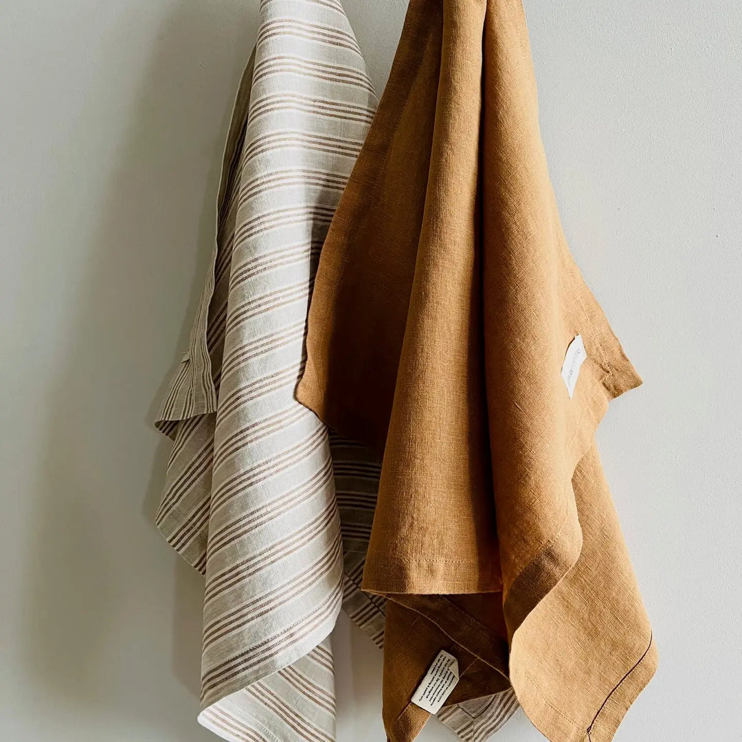 Mama & Tochter French Linen Tea Towel: Biscuit Stripe