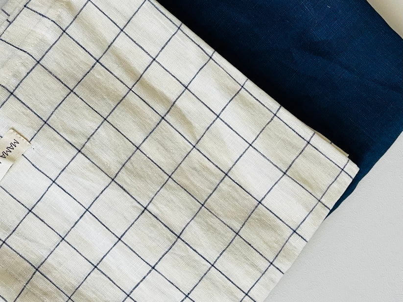 Mama & Tochter French Linen Tea Towel: Blue Grids