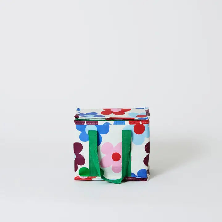 Colorful floral-patterned bag on a white background