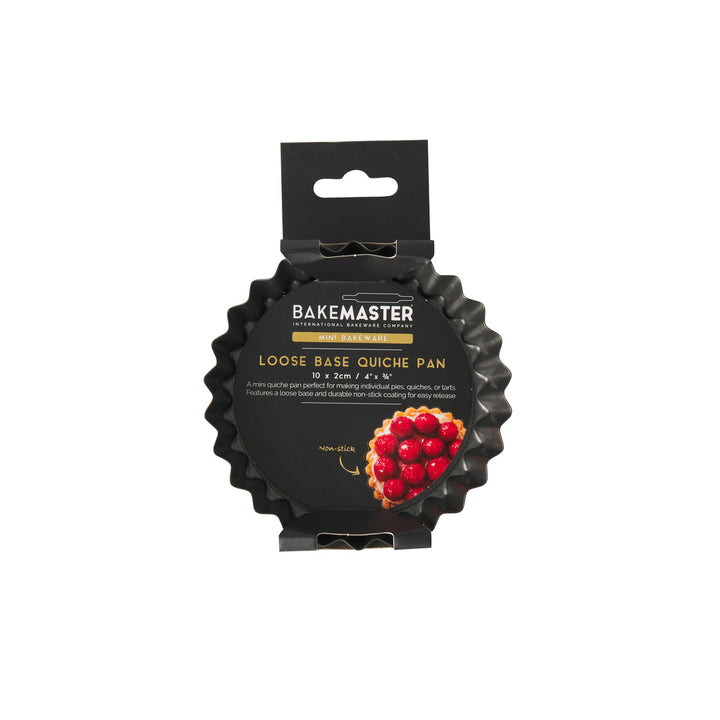 Bakemaster loose base quiche pan in packaging on a white background