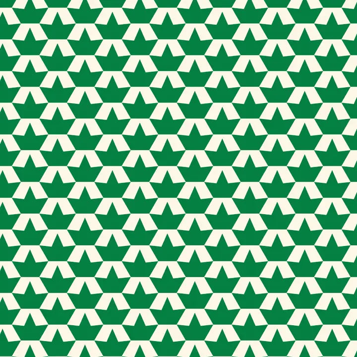 Pattern of white triangles on a green background