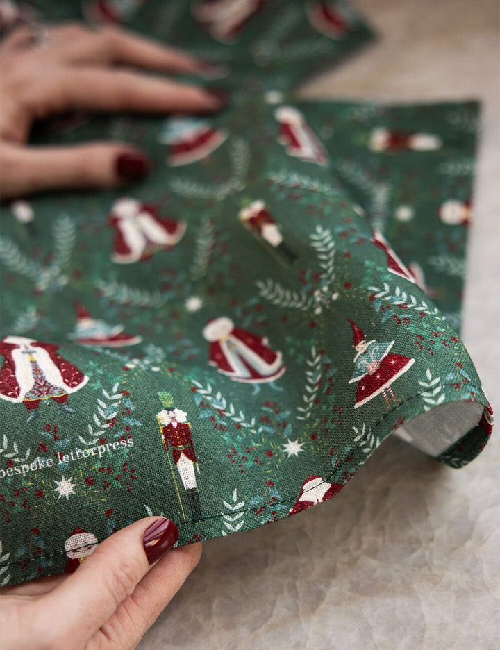 Christmas linen tea towel with santa claus