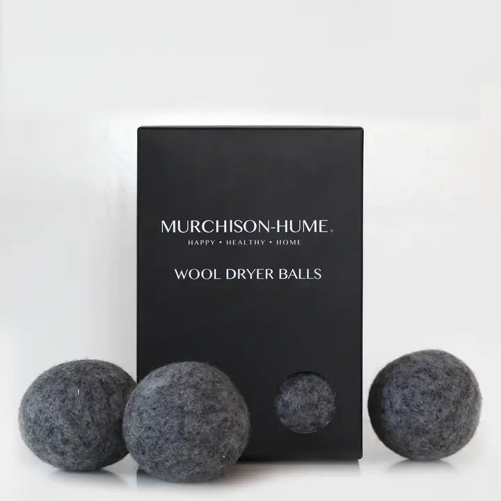 Murchison-Hume wool dryer balls with packaging on a white background