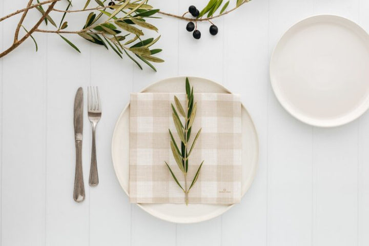 Natural Gingham Dinner Napkins