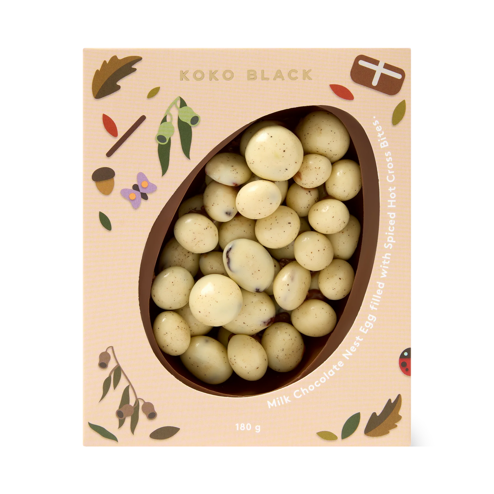 Koko Black milk chocolate Easter eggs in a decorative box with nature-themed illustrations.