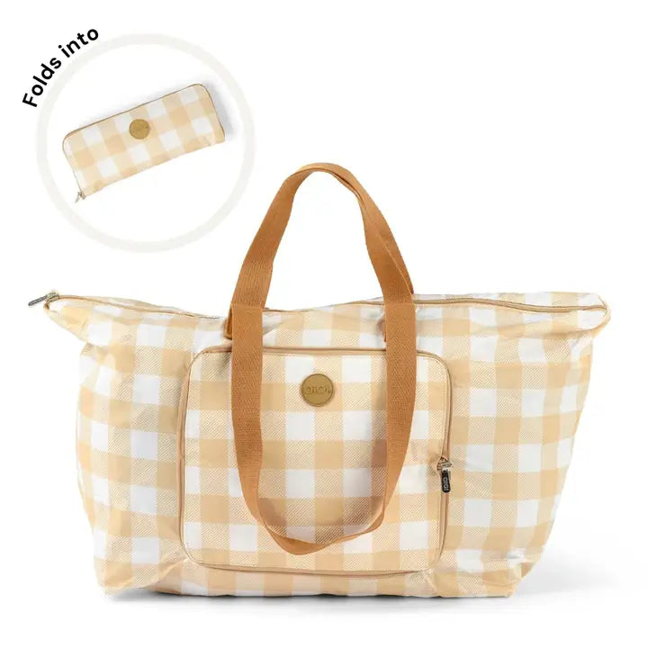 OiOi Fold Up Tote: Beige Gingham