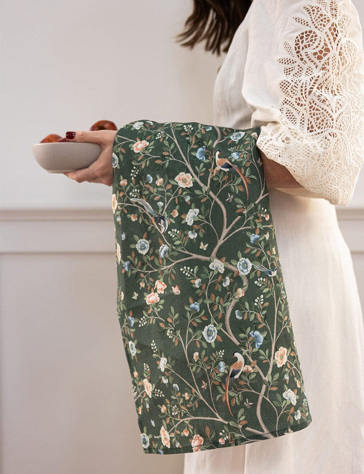 Bespoke Olive Camellia Tree Linen Tea Towel