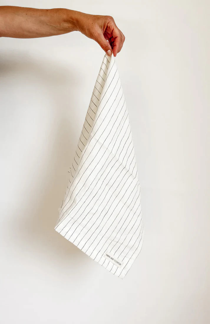 Mama & Tochter Pure French Linen Tea Towel: Olive Stripe