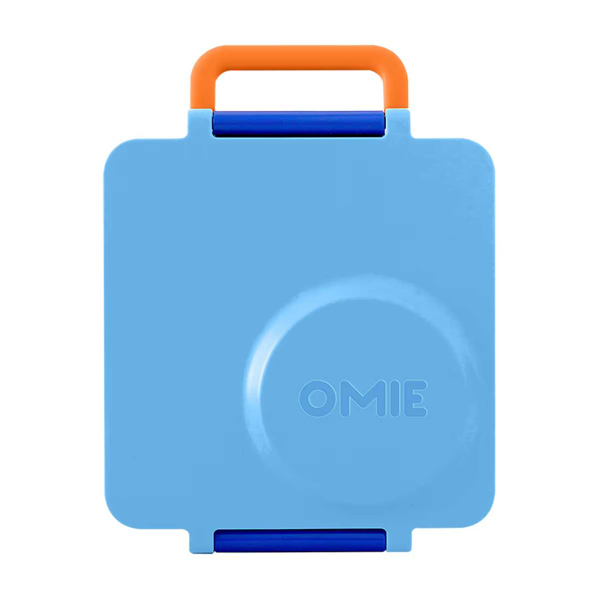 Blue cooler bag with orange handle on a white background