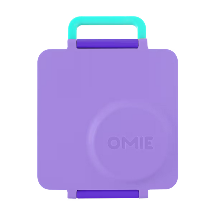 Purple container with a green handle on a white background