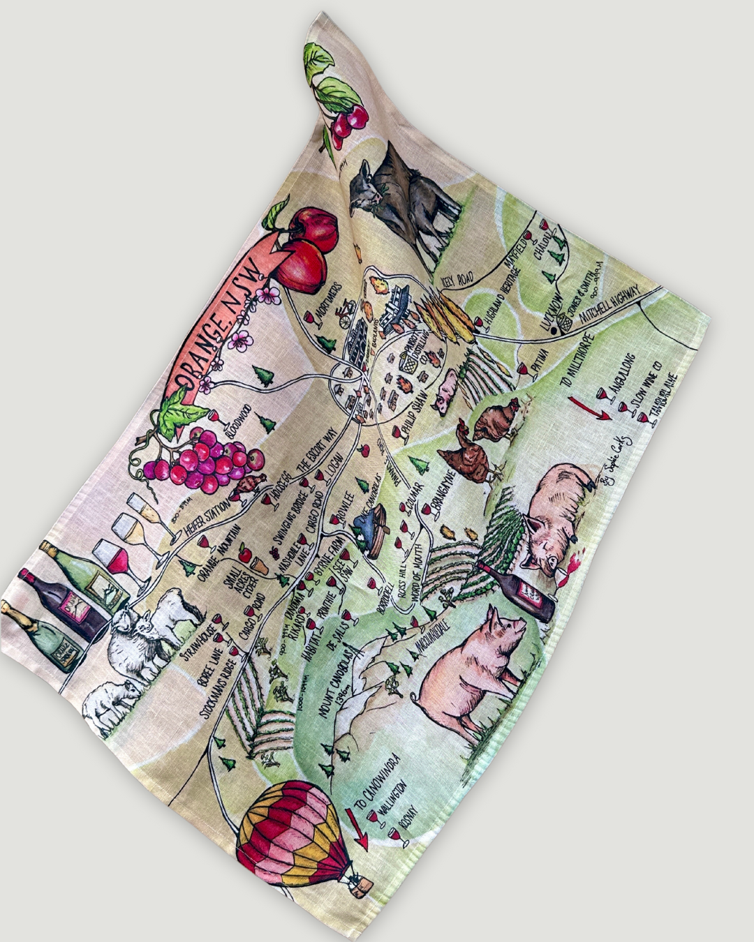 Sophie Corks Orange Wine Map Tea Towel