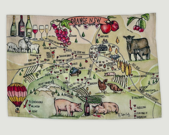 Sophie Corks Orange Wine Map Tea Towel