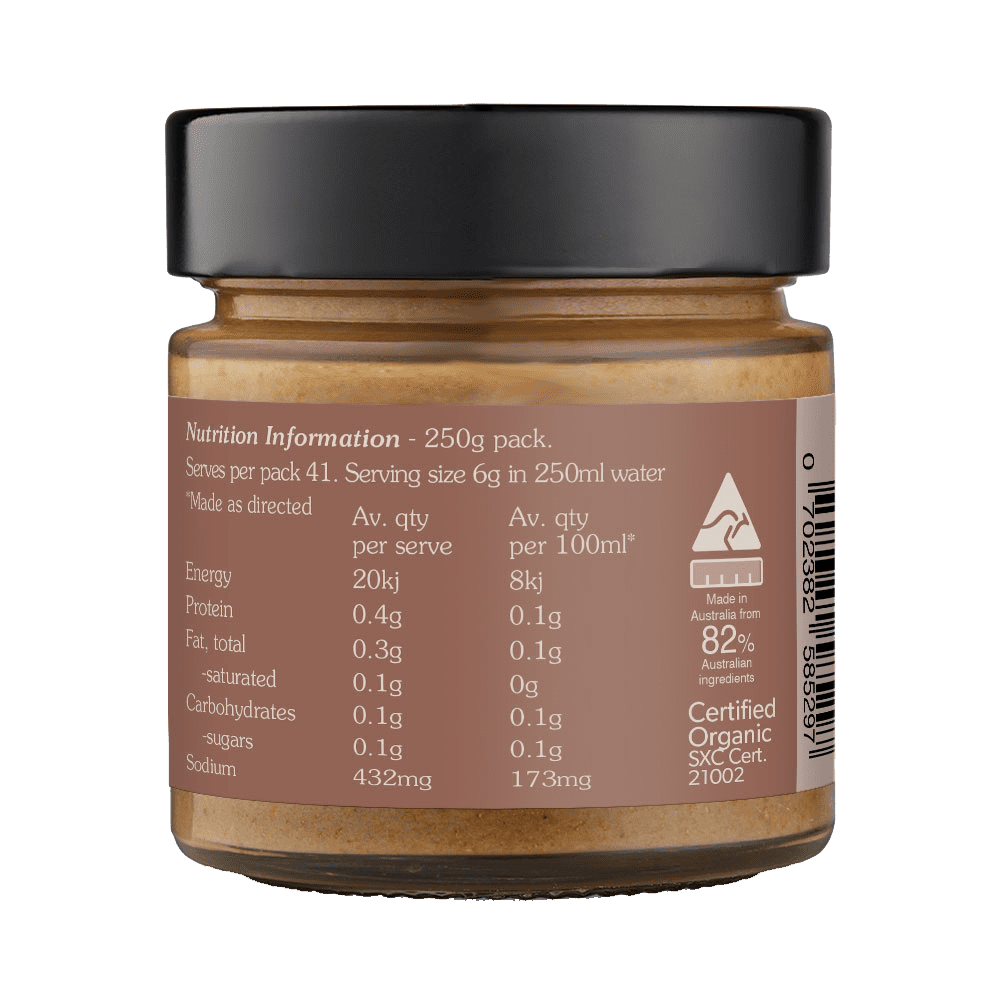 Jar with nutrition information label on a white background