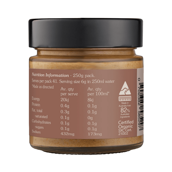 Jar with nutrition information label on a white background