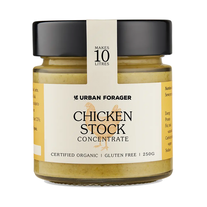 Jar of Urban Forager Chicken Stock Concentrate on a white background