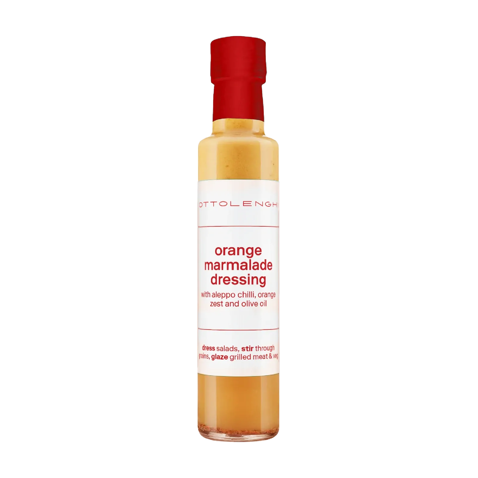 A bottle of Ottolenghi orange marmalade dressing on a white background