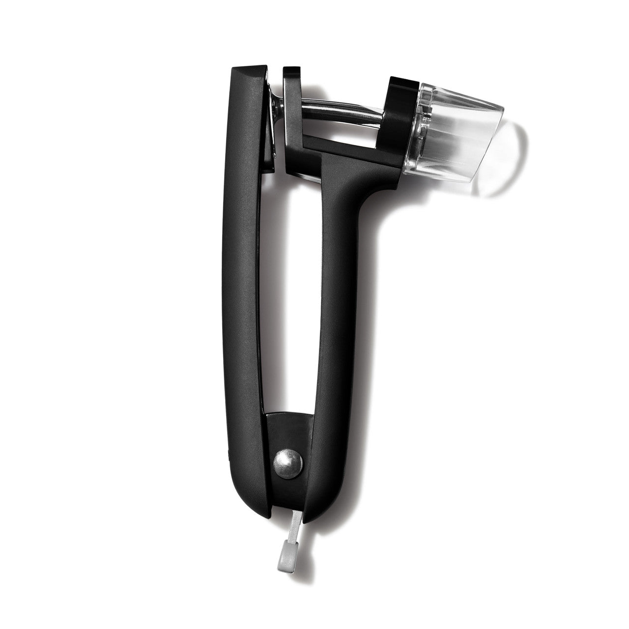 Black kitchen tool with clear component on a white background