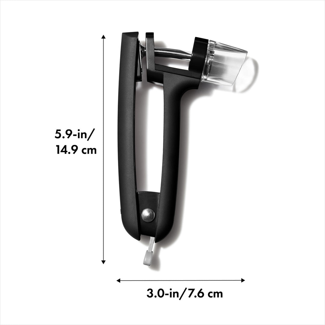 Black kitchen tool with measurements on a white background