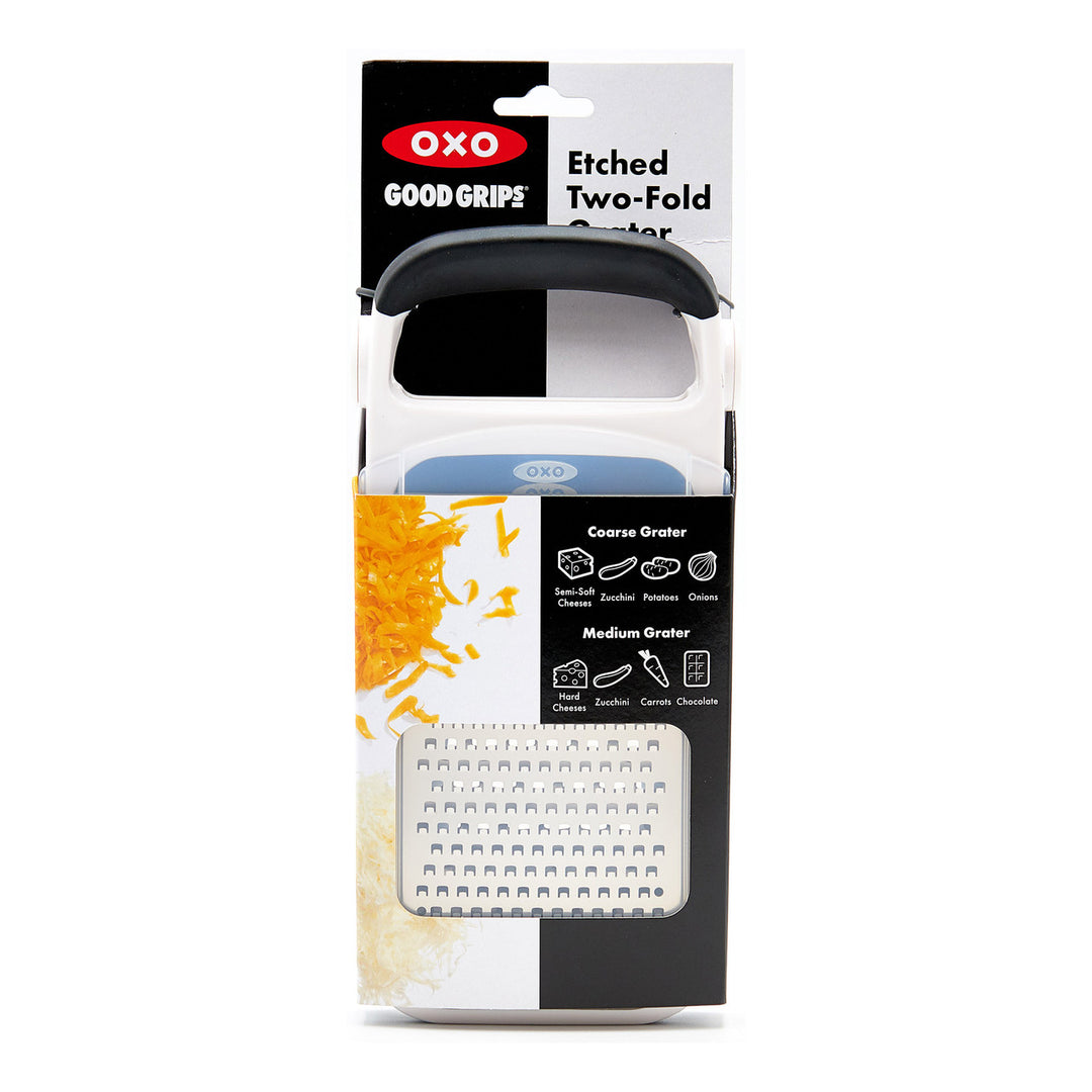 OXO Good Grips Etched Two-Fold Grater packaging on a white background