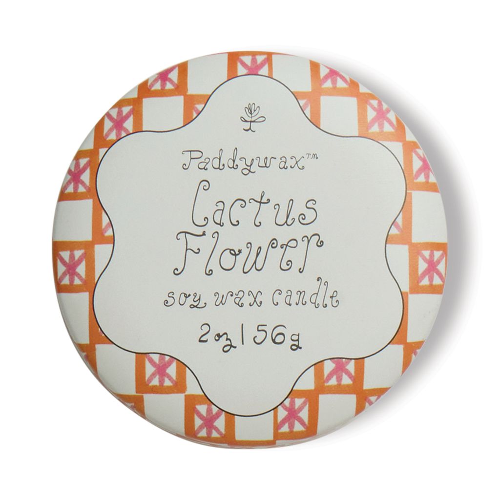 Paddywax Cactus Flower candle tin with decorative pattern
