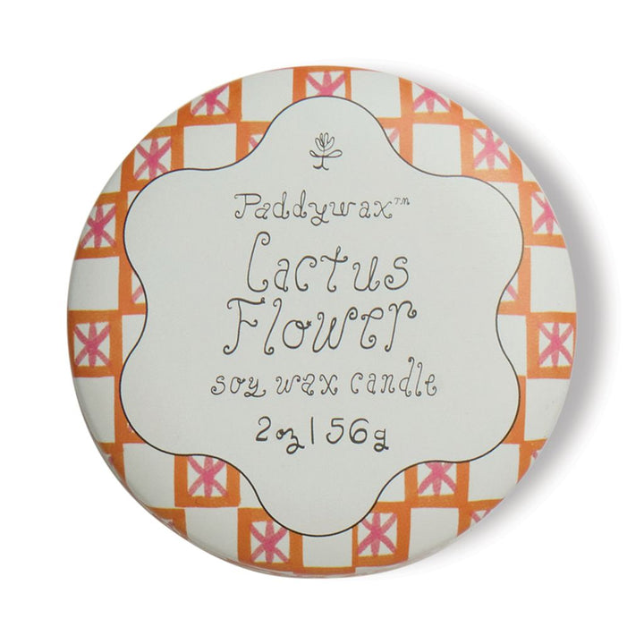 Paddywax Cactus Flower candle tin with decorative pattern