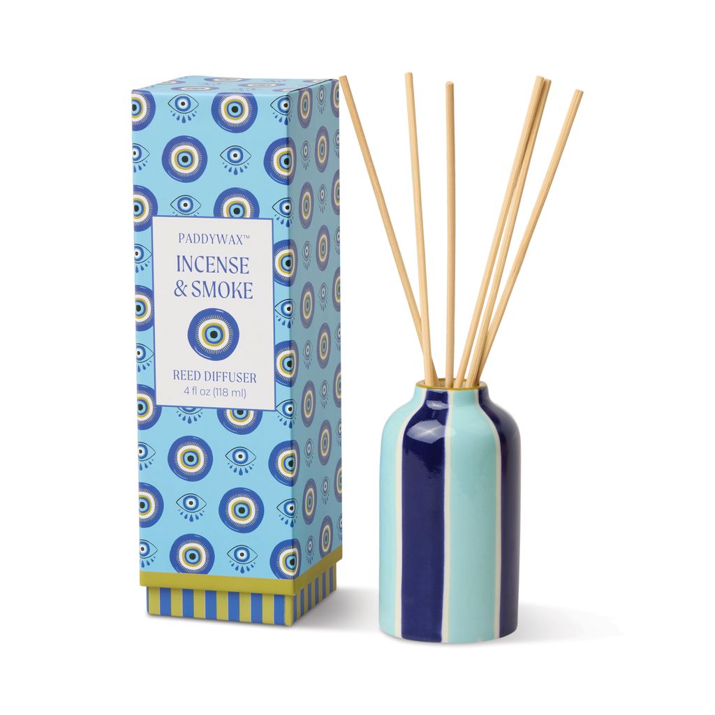 Paddywax Incense & Smoke diffuser with blue and white packaging on a white background