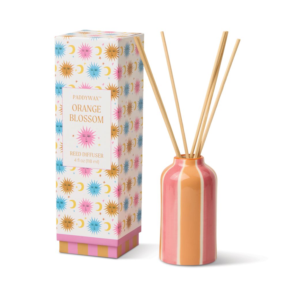 Orange blossom diffuser with packaging on a white background