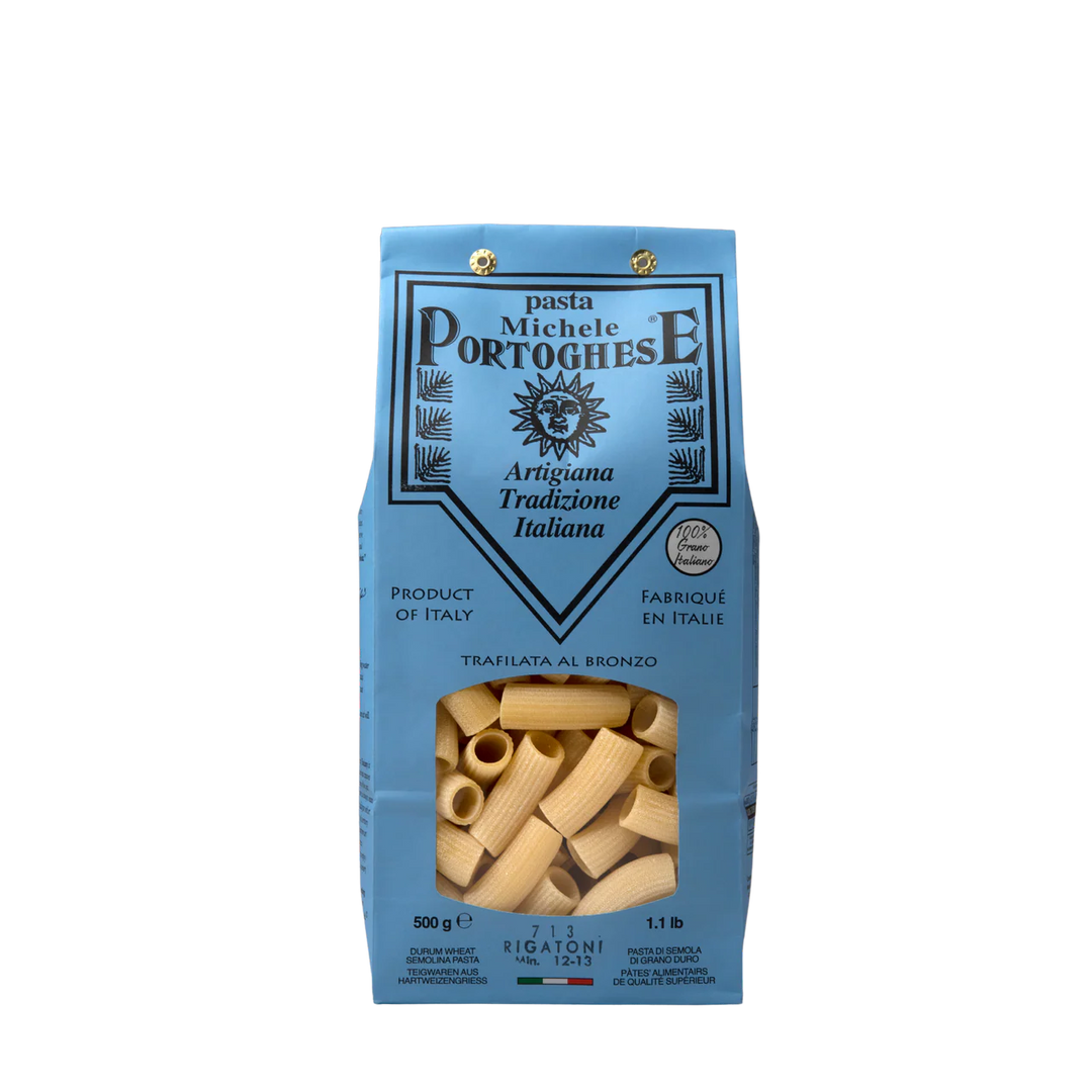 Michele Portoghese rigatoni pasta packaging on a white background