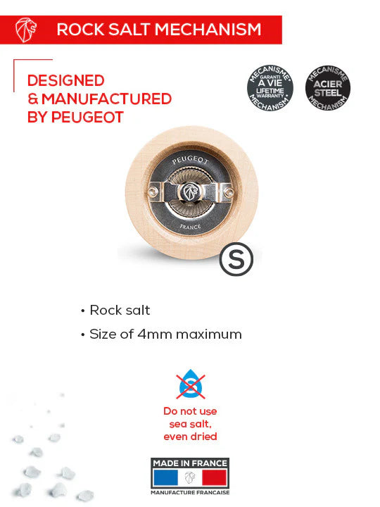 Rock salt mechanism with Peugeot branding on a white background