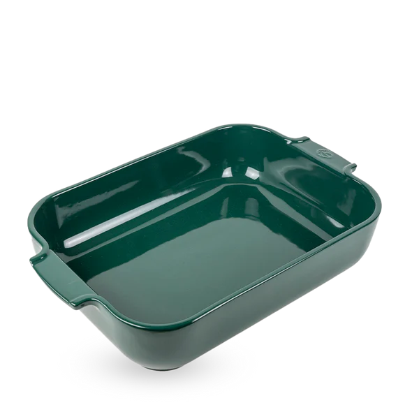 Green rectangular baking dish on a white background