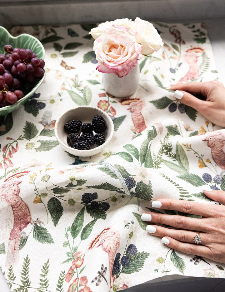 Bespoke Pink Cockatoo Linen Tea Towel