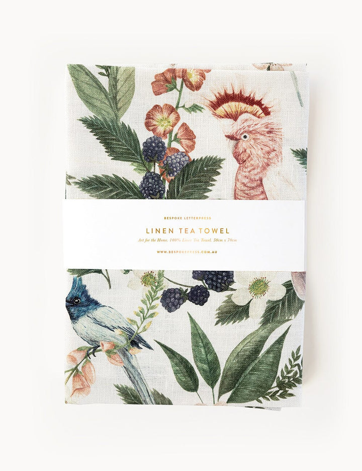 Bespoke Pink Cockatoo Linen Tea Towel