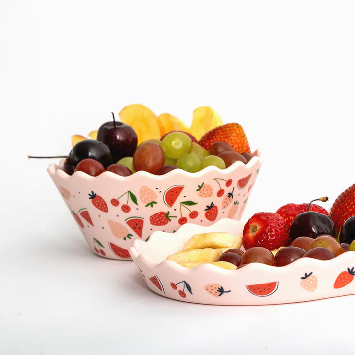 Fruit bowl with a decorative pattern on a white background
