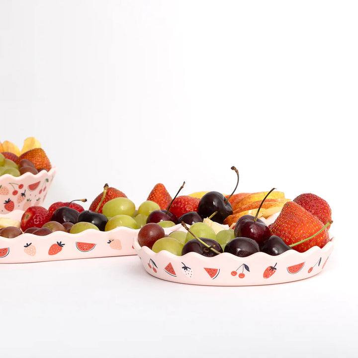 Fruit bowl with a decorative pattern on a white background