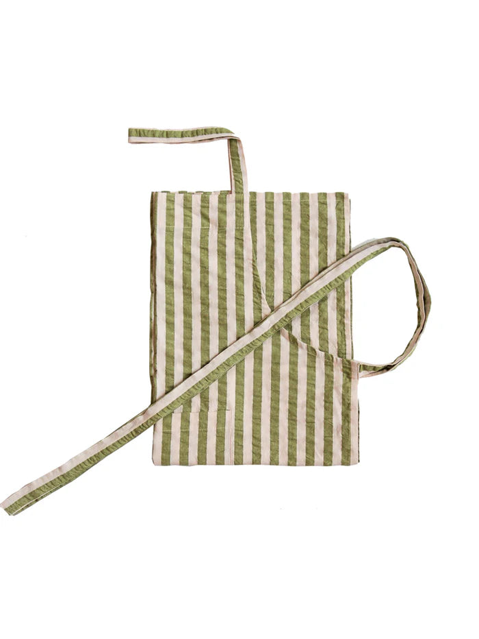 Green and white stripe apron on a white background