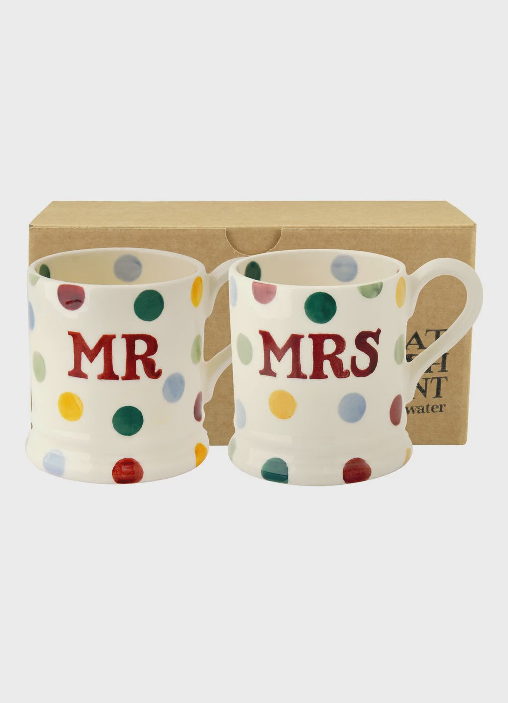 Polka Dot Mr &amp; Mrs Set of Two 1/2 Pint Mugs