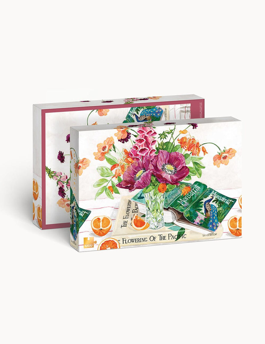 Puzzle with floral design in a box on a white background