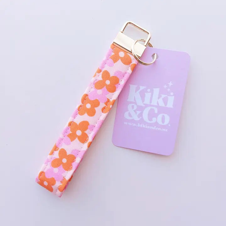 Orange and pink keychain with metal keyring 