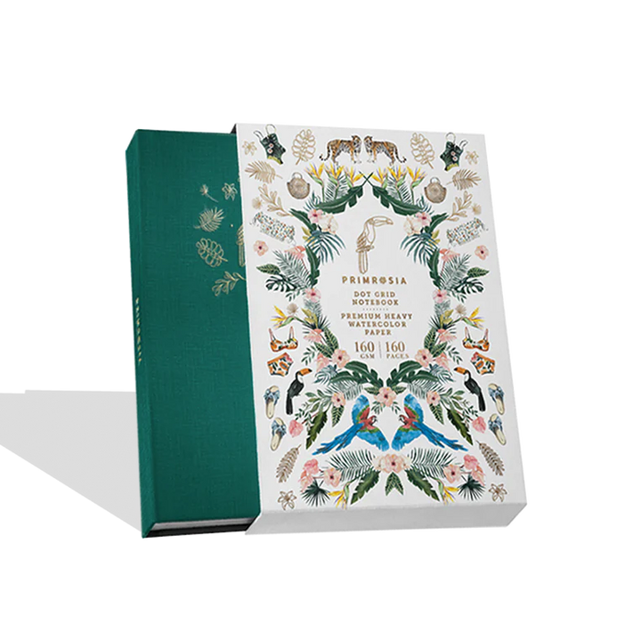 Decorative book with a colorful front cover and green spine on a white background