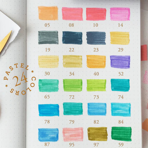 Color swatch chart with pastel colors and numbers on a white background