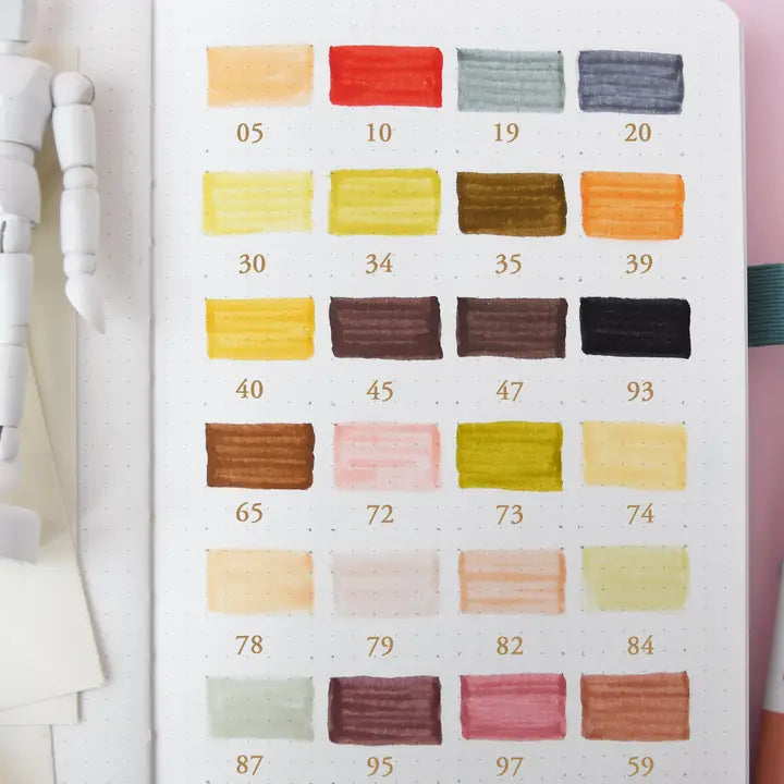 Color swatch chart with numbers on a white background