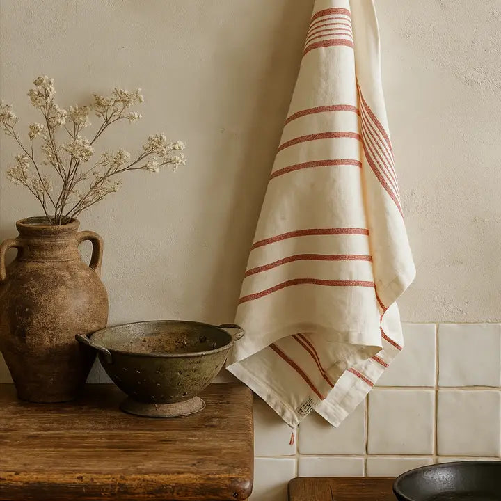 Mama & Tochter Pure French Linen Tea Towel: Rust Stripe