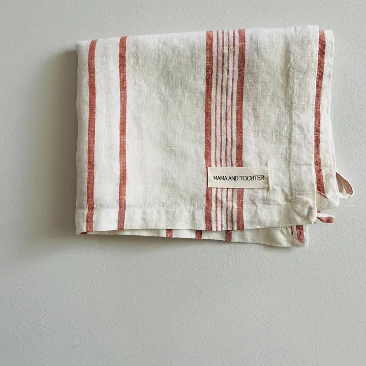 Mama & Tochter Pure French Linen Tea Towel: Rust Stripe