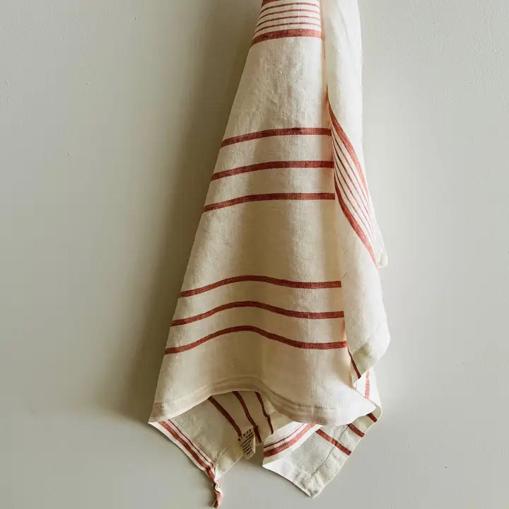 Mama & Tochter Pure French Linen Tea Towel: Rust Stripe