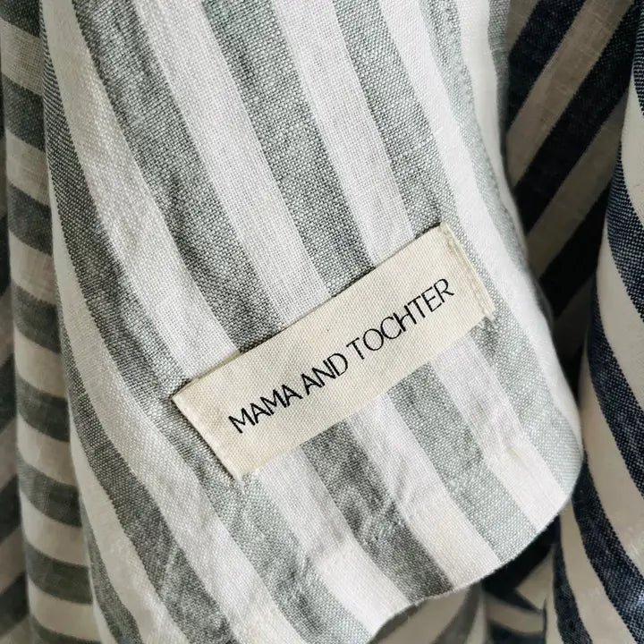 Sage & white stripe linen tea towel