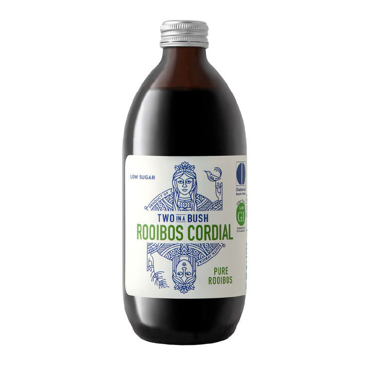 Bottle of Two in a Bush Rooibos Cordial on a white background
