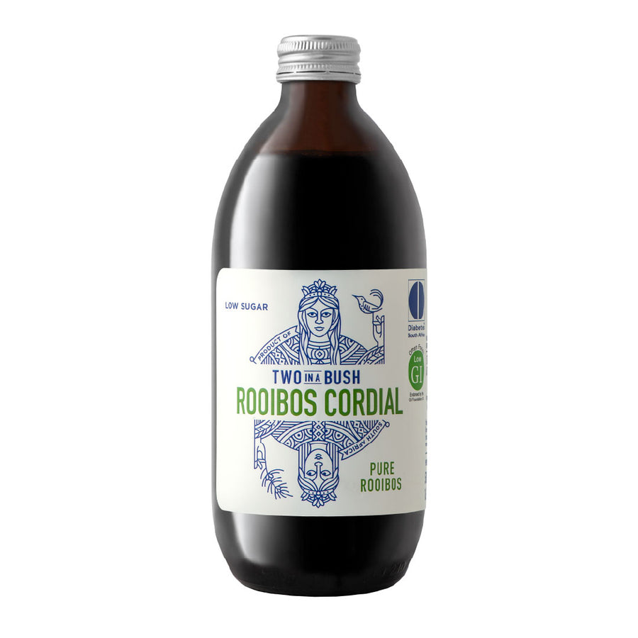 Bottle of Two in a Bush Rooibos Cordial on a white background