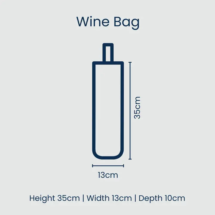 Wine bag with dimensions on a light gray background