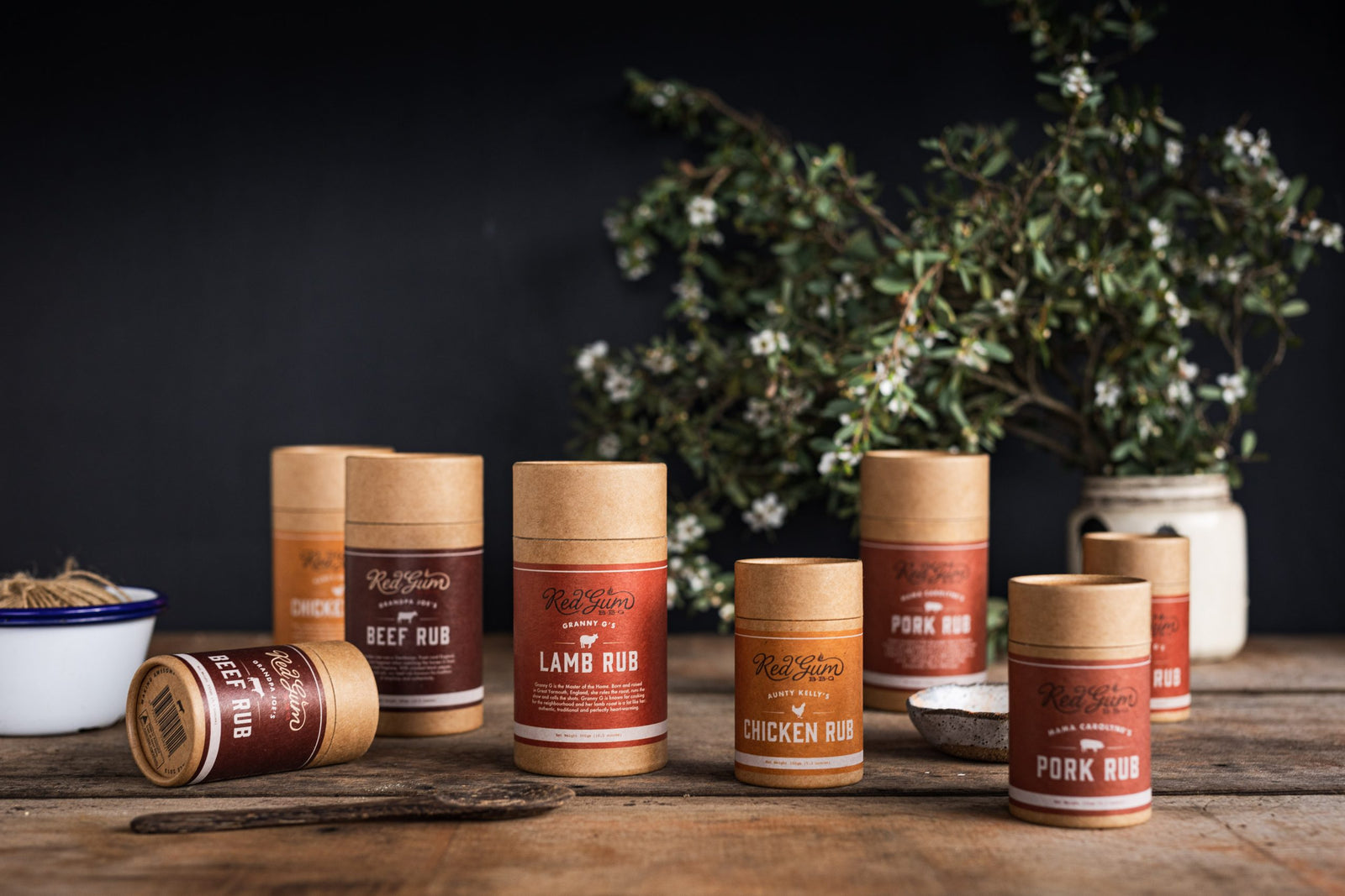 The range of Red Gum BBQ spice blends and seasonings